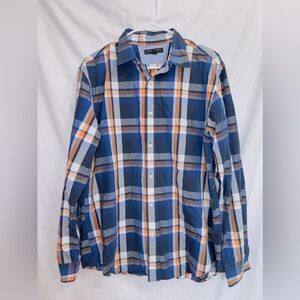 Men's Banana Republic Blue Orange Long Sleeve Soft Wash Button Up Cotton Shirt